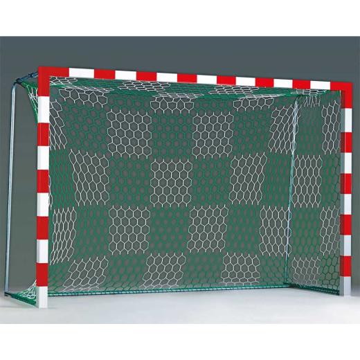 Fußball Tornetze 3,10 x 2,10 m zweifarbig in Vereinsfarben mit wabenförmigen Maschen für Kleinfeldtore, alle Varianten nach Wahl