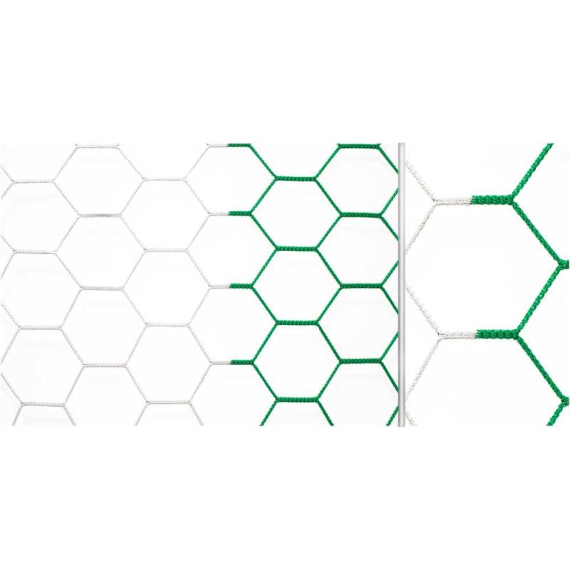 Fußball Tornetze 3,10 x 2,10 m zweifarbig in Vereinsfarben mit wabenförmigen Maschen für Kleinfeldtore, alle Varianten nach Wahl