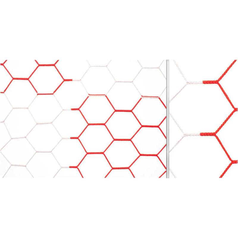 Fußball Tornetze 3,10 x 2,10 m zweifarbig in Vereinsfarben mit wabenförmigen Maschen für Kleinfeldtore, alle Varianten nach Wahl